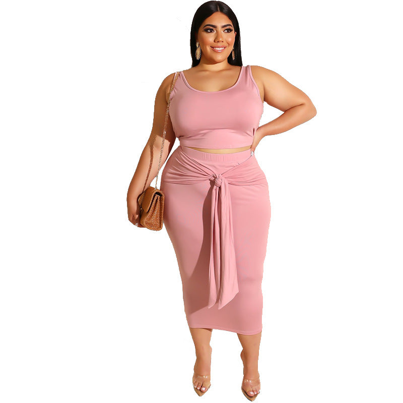 Plus Size Skinny Sheath Sexy Lace-up Casual Suit Women Two-Piece Suit