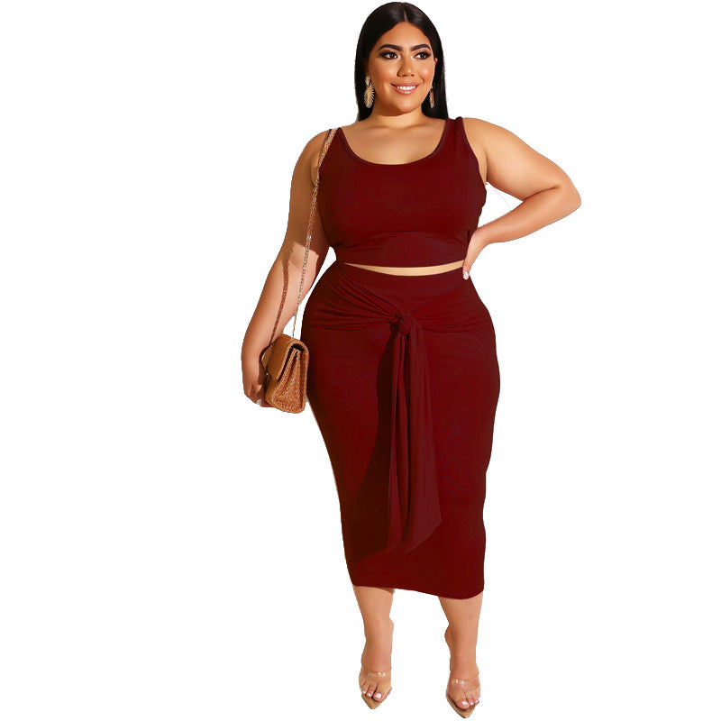 Plus Size Skinny Sheath Sexy Lace-up Casual Suit Women Two-Piece Suit