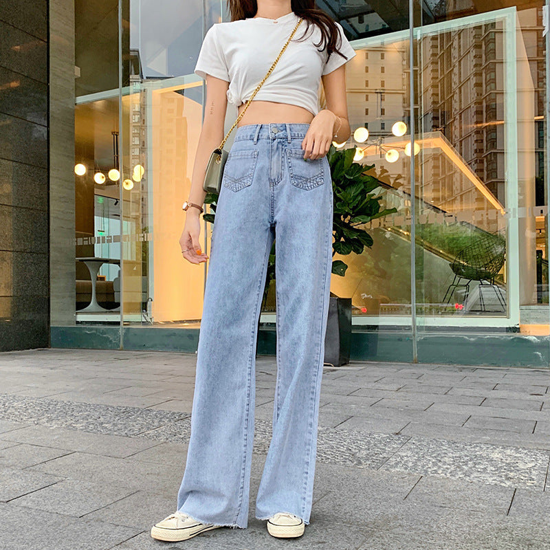 Summer high waist bread pants female thin section loose straight pendant shaped leg long