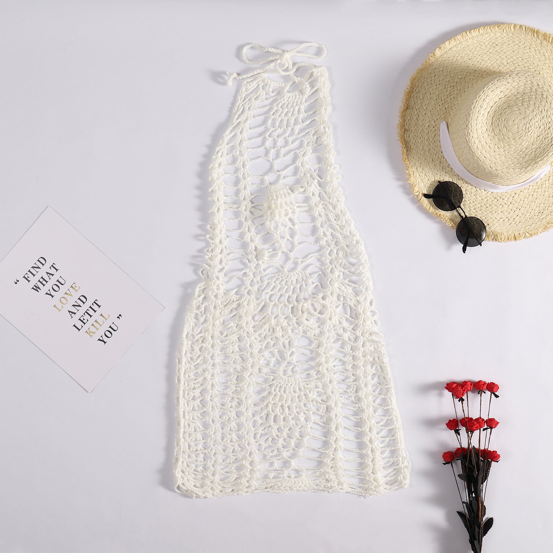 Sexy Woven Beach Dress Hand Crocheting Knitted Hollow Out Cutout Beach Beach Cover Up Sun-Protective Clothing Women