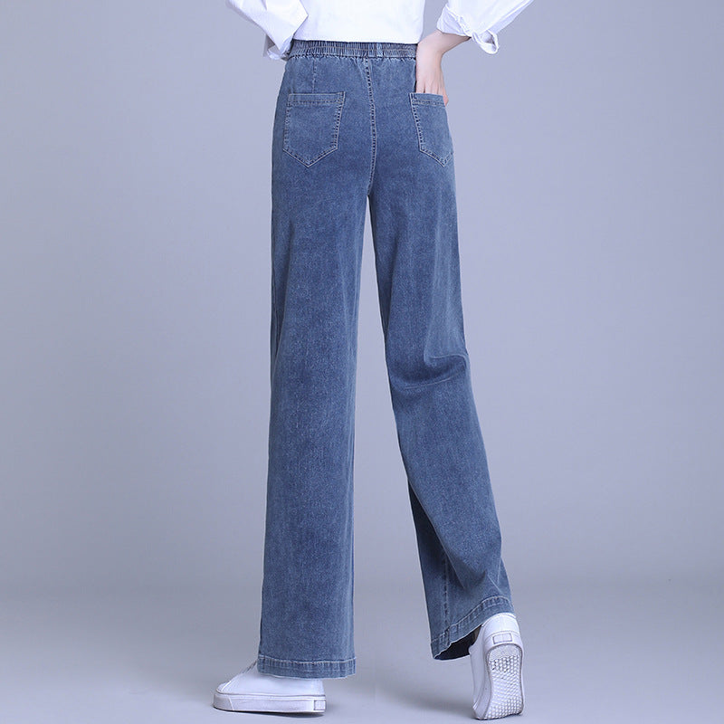 Spot new 2021 spring and summer wide legs pants pine tight waist slim casual wild jeans big pants children