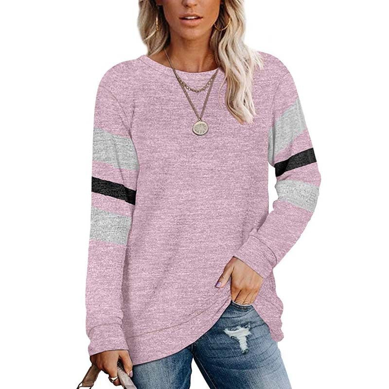 Amazon women's 2021 cross-border European and American women's long-sleeved stitching round neck casual printed T-shirt top