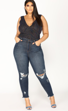 Plus Size Stretch Ripped Hip Lifting  Jeans