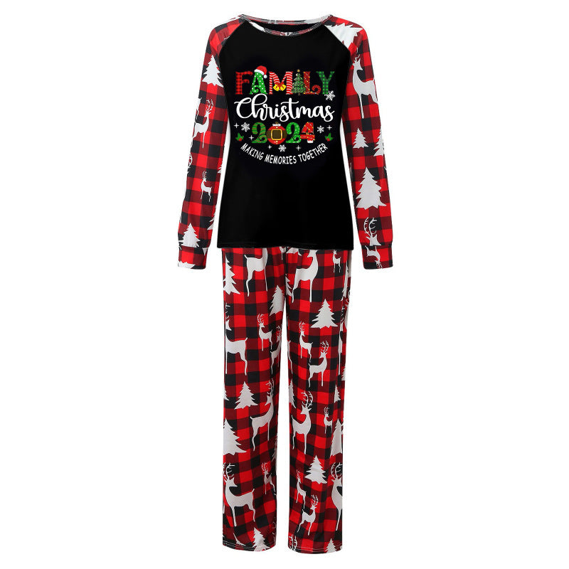 Christmas Loungewear Parent-Child Set Plaid Patchwork Monogrammed Loungewear (Mom)