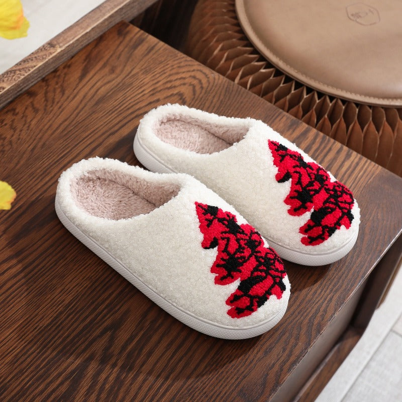 Christmas Tree Pattern Unisex Home Winter Fur Slippers