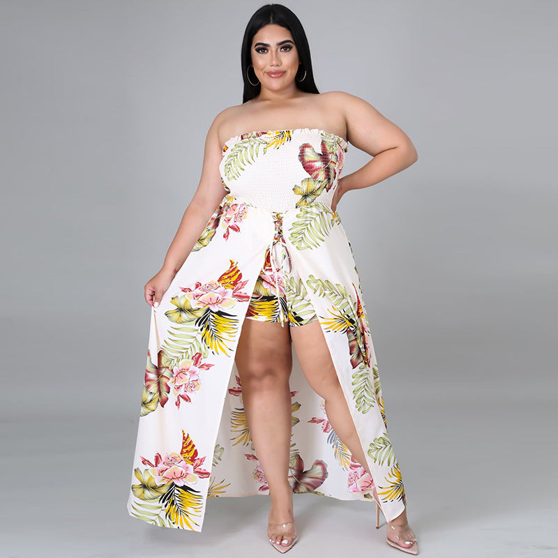 Plus Size Plus Size New Sexy Tube Top Lace-up Sleeveless Loose  Jumpsuit Women