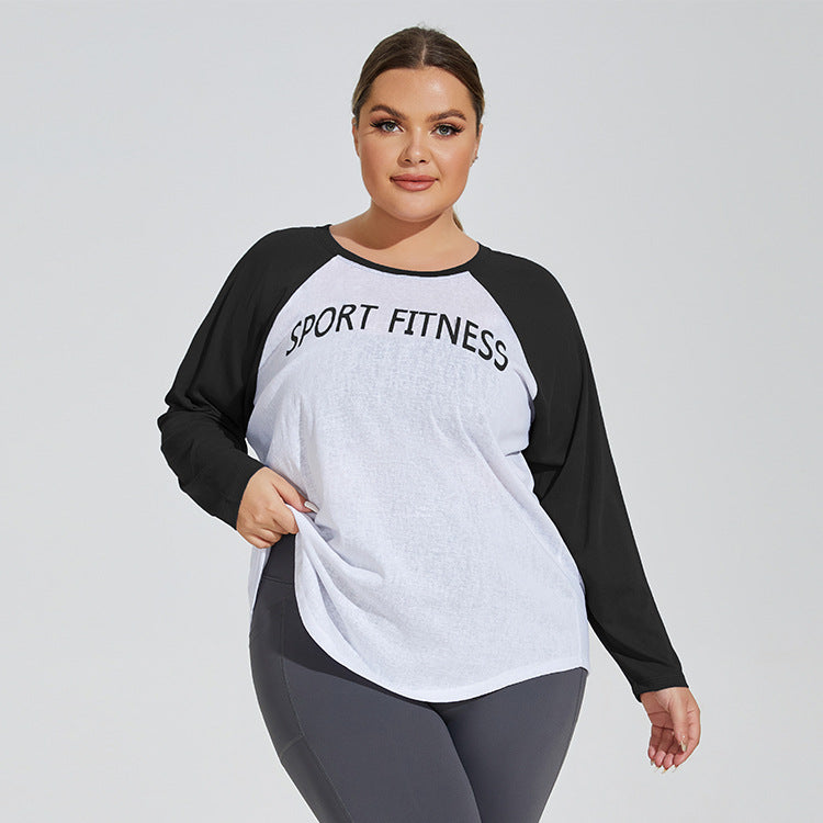 Plus Size Loose Breathable Lightweight Yoga Clothes Blouse Women Tencel Color Matching Running Top Long Sleeve Fitness T Shirt