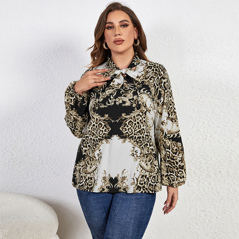 Plus Size Casual Women Clothing Printed Long-Sleeved Top