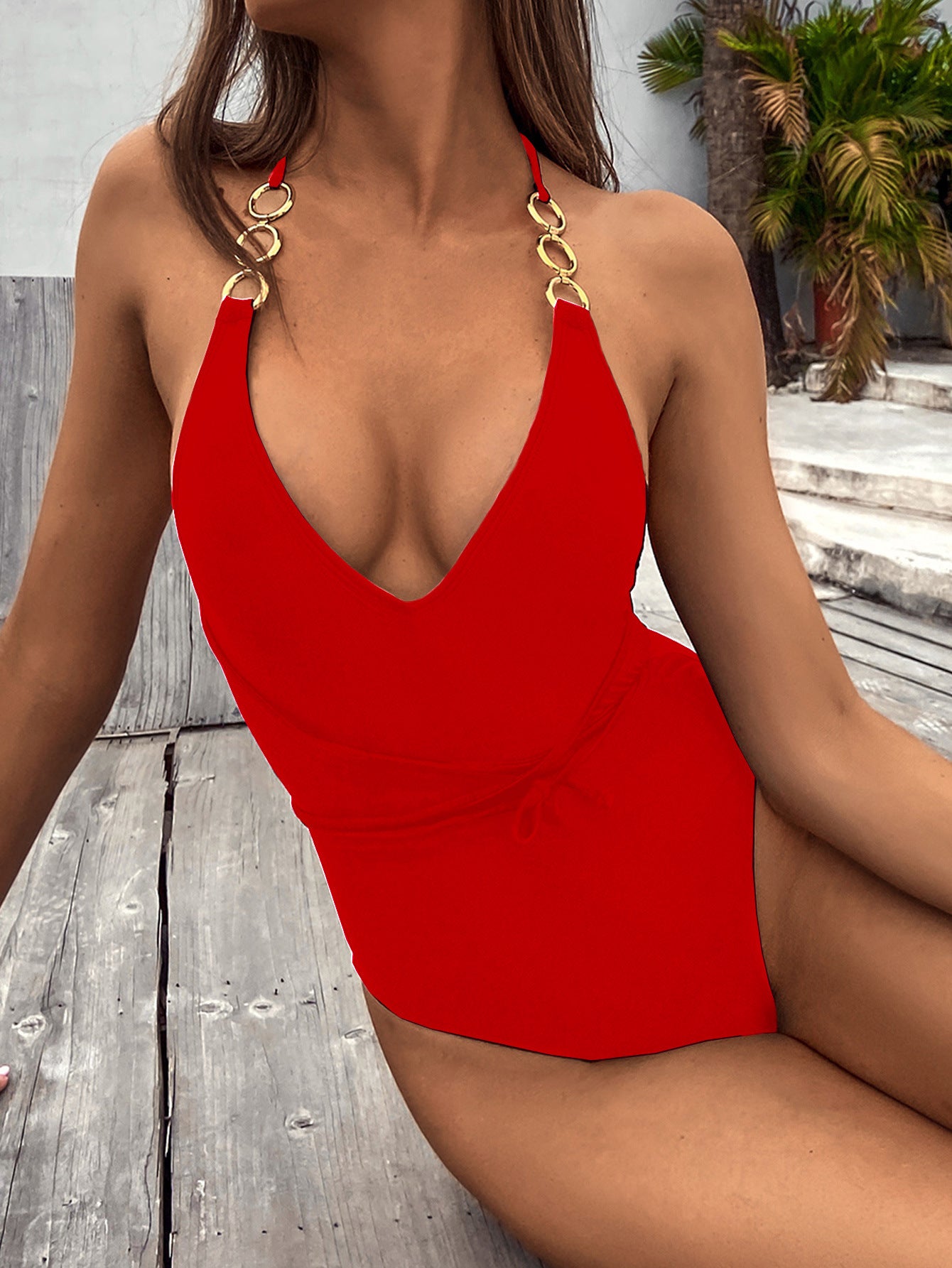 Women Solid Color One-Piece Swimsuit Sexy Bikini Bikini