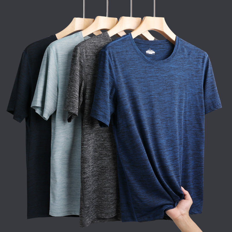 Short-sleeved t-shirt men's summer casual round collar ice silk slide half-sleeved men's loose middle aged dad dress tide