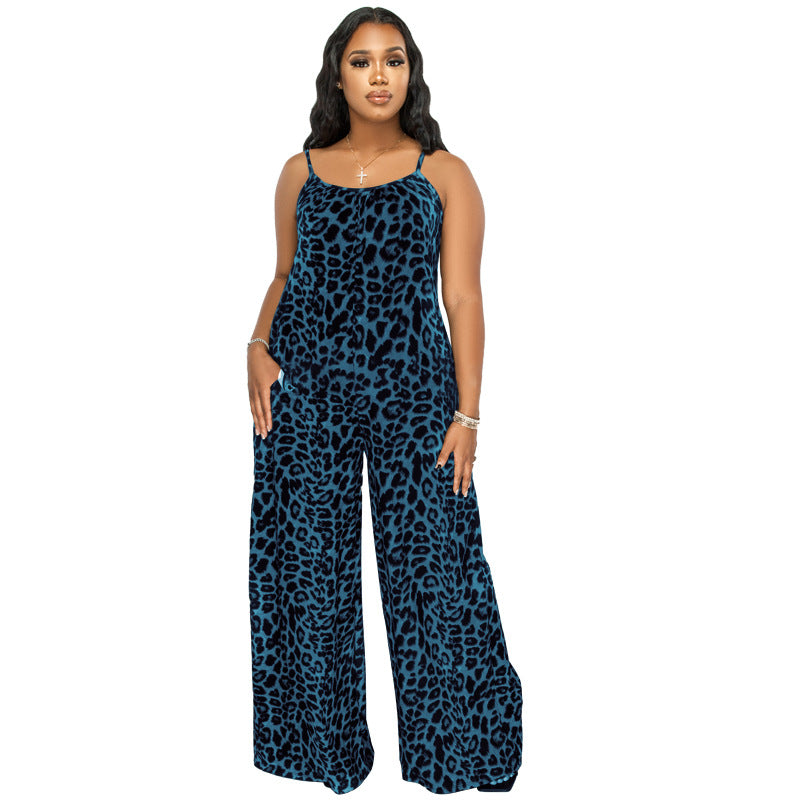 Plus Size New Jumpsuit Summer Leopard Print Sling Casual  Jumpsuit