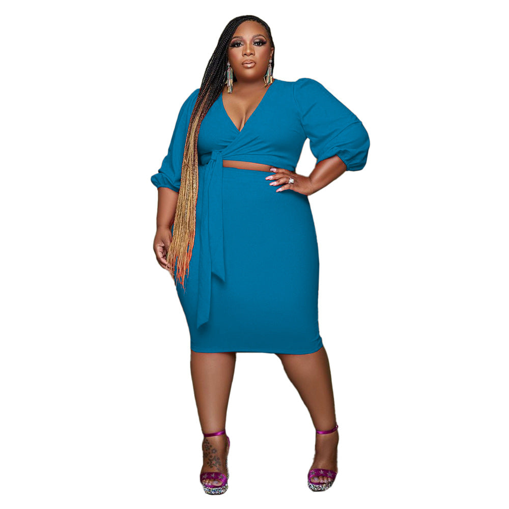 Plus Size Women Clothes Solid Color Casual Sexy Two-Piece Suit Women Clothing