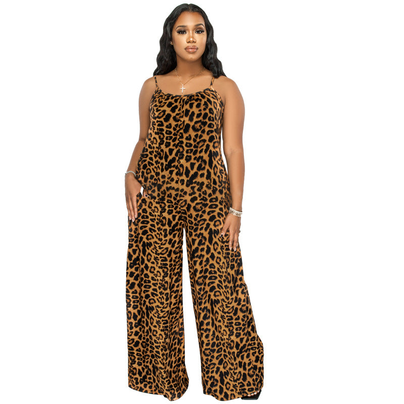 Plus Size New Jumpsuit Summer Leopard Print Sling Casual  Jumpsuit