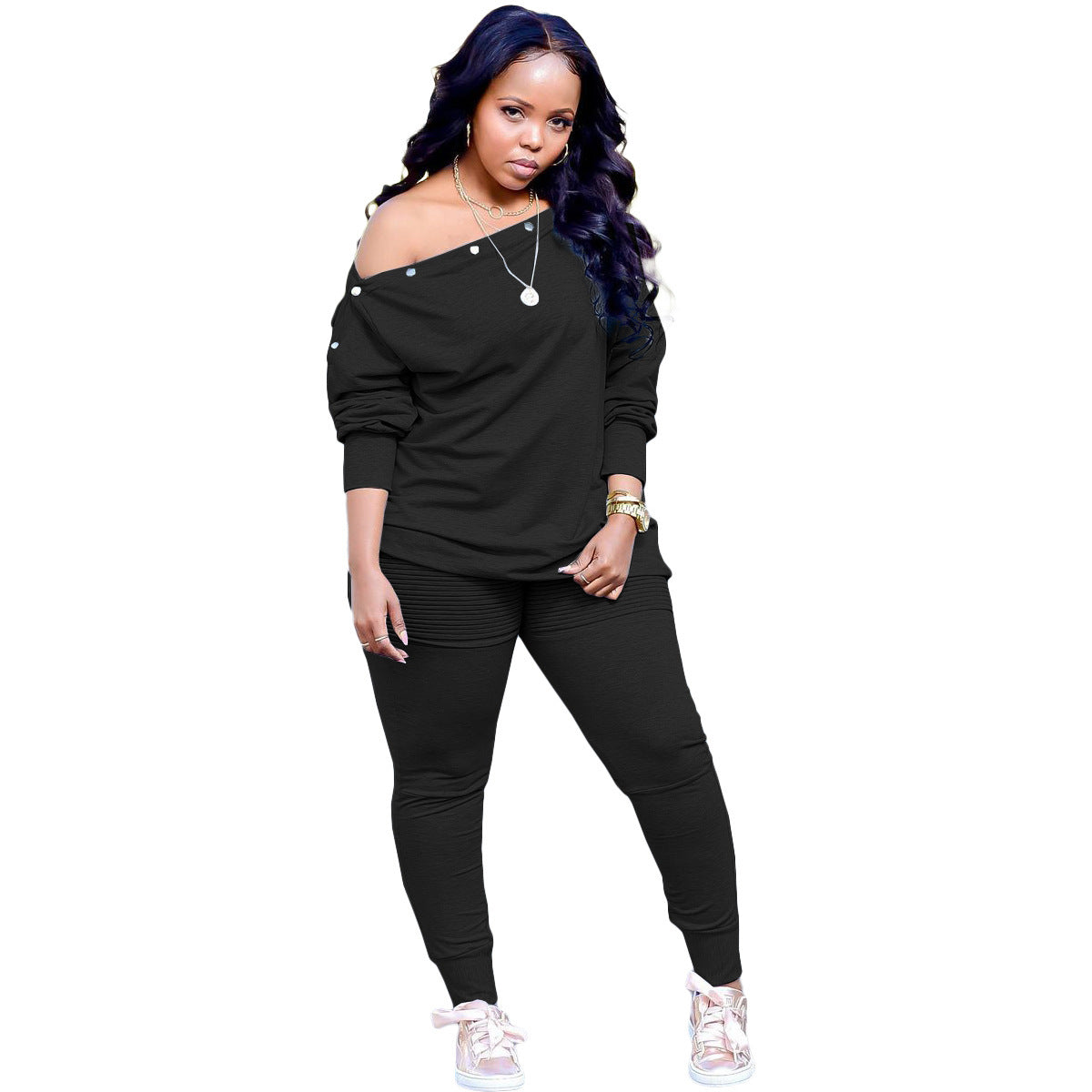 Plus Size Fall Winter Long Sleeved Trousers Solid Color Special Casual Women Set Clothes