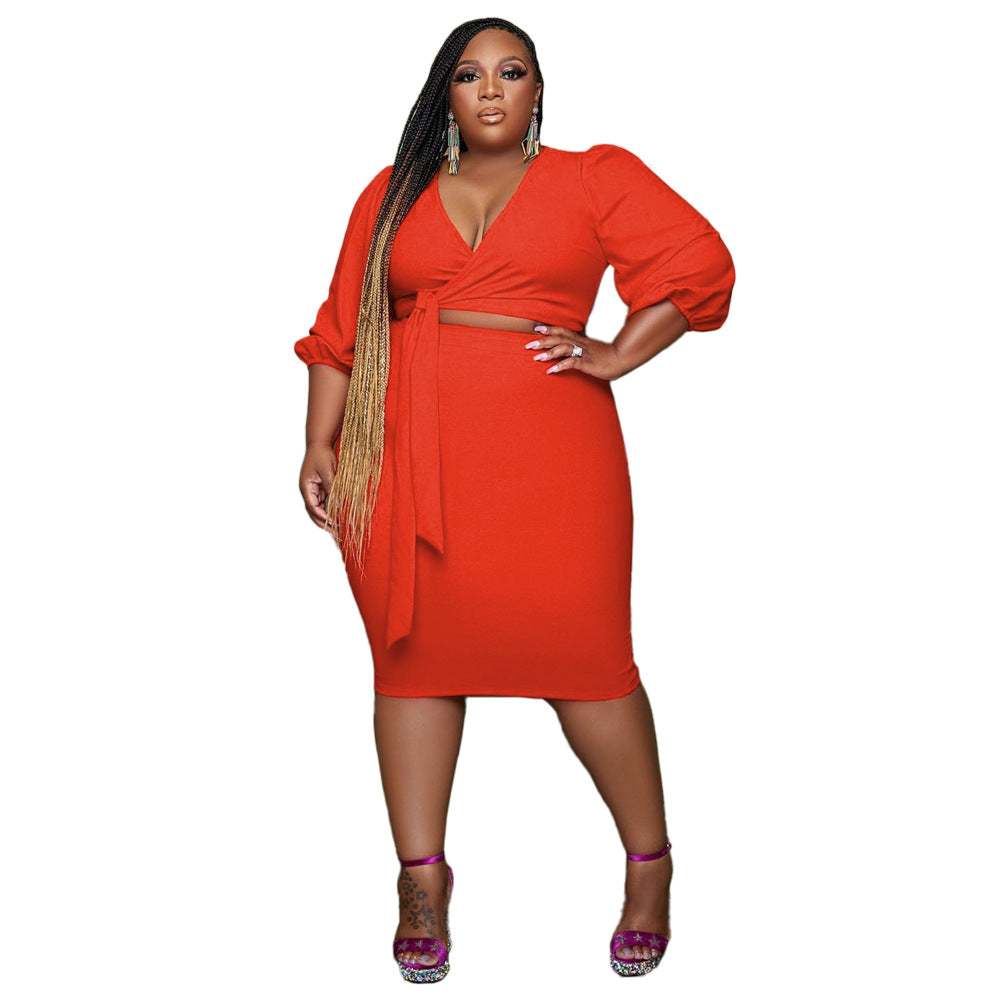 Plus Size Women Clothes Solid Color Casual Sexy Two-Piece Suit Women Clothing