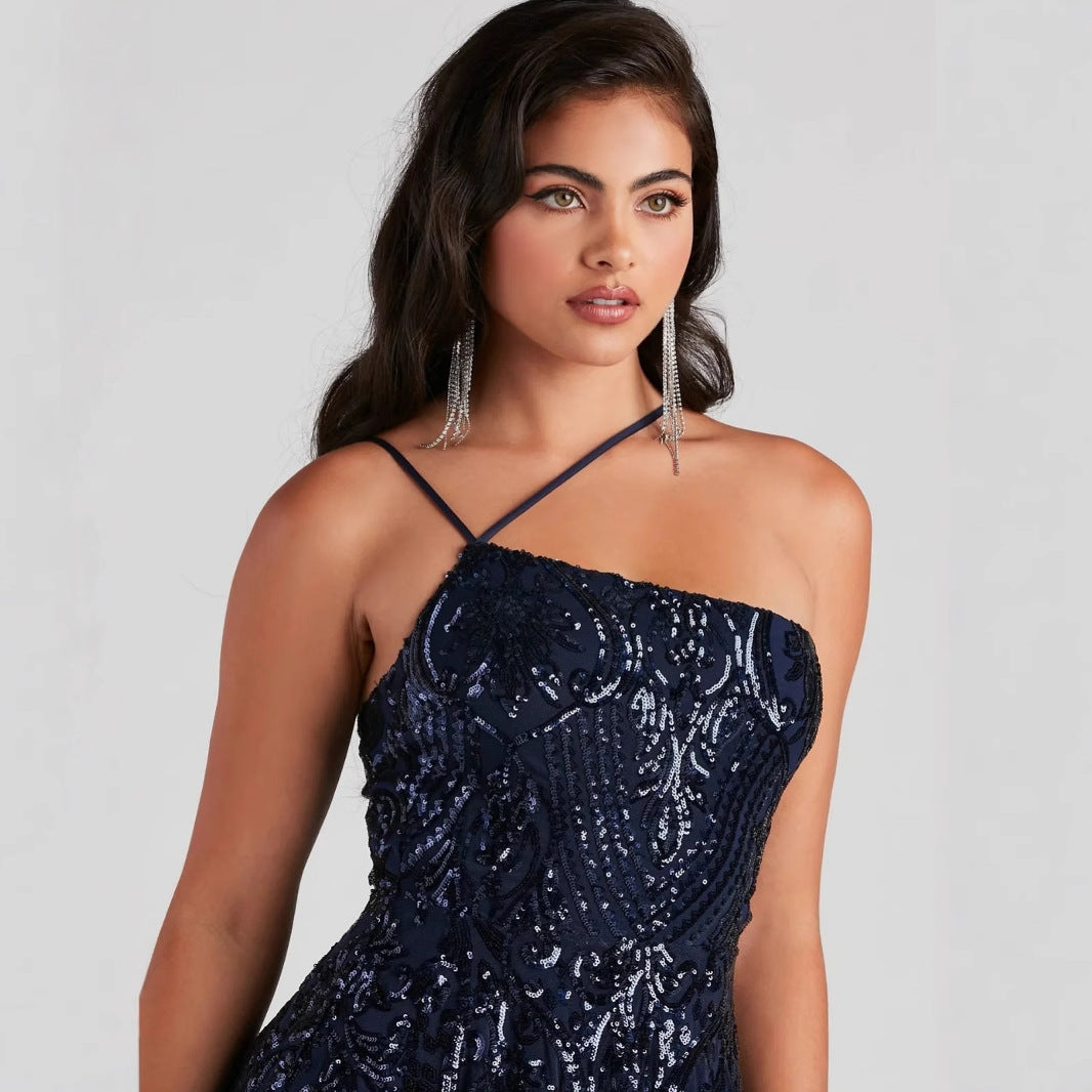 Sexy Sequ Dress Summer One Shoulder Sequined Nightclub Party Dress