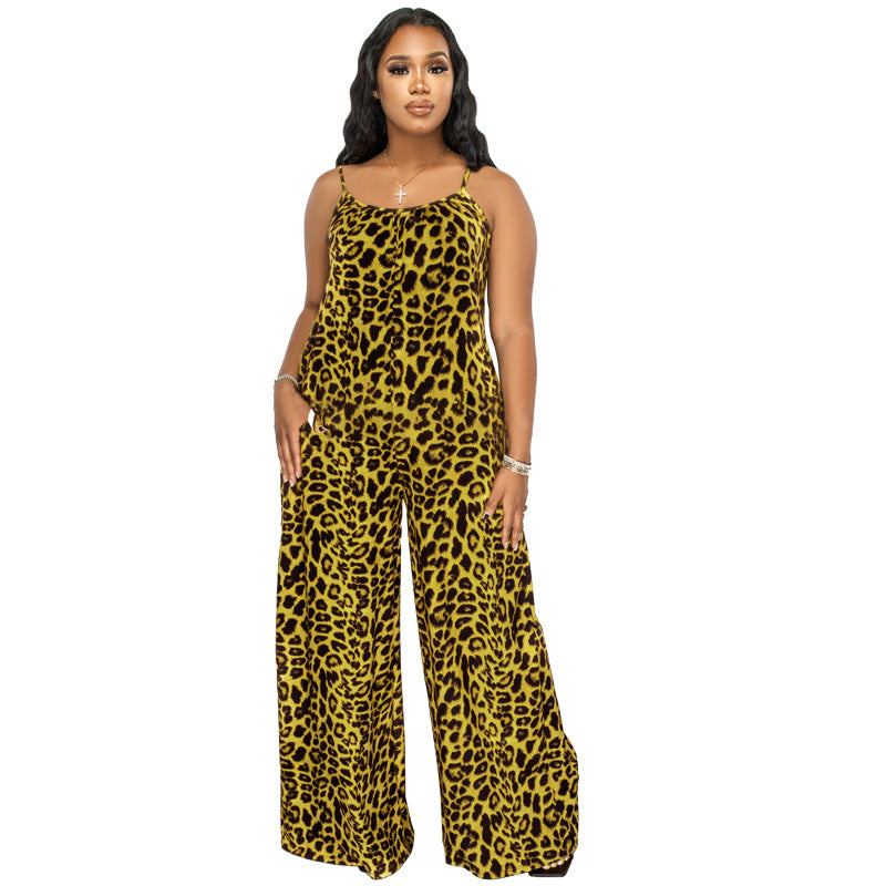 Plus Size New Jumpsuit Summer Leopard Print Sling Casual  Jumpsuit