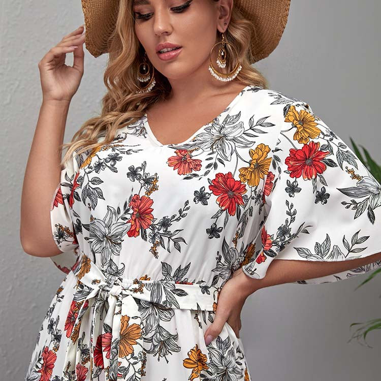 Plus Size Spring Summer Sexy Lace Printing Long Sleeve Straight Loose High Waist Solid Color Women
