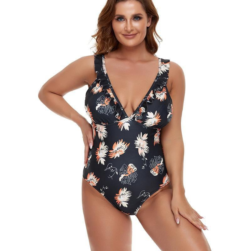 Plus Size Bikini  Print Sling Flying Edge Siamese  Swimsuit Female Bikini