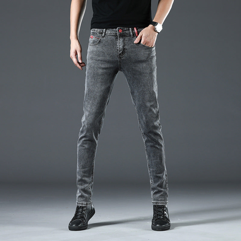 2021 new jeans men's slim Korean version of trousers trend wild youth casual pants solid color pants men