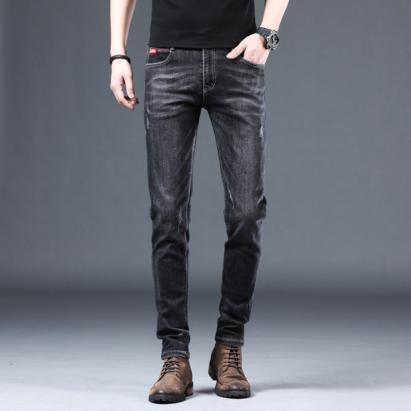 2021 new jeans men's slim Korean version of trousers trend wild youth casual pants solid color pants men