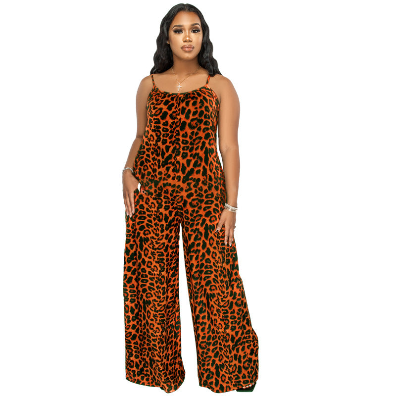 Plus Size New Jumpsuit Summer Leopard Print Sling Casual  Jumpsuit