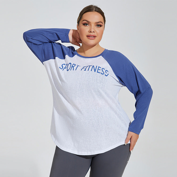 Plus Size Loose Breathable Lightweight Yoga Clothes Blouse Women Tencel Color Matching Running Top Long Sleeve Fitness T Shirt