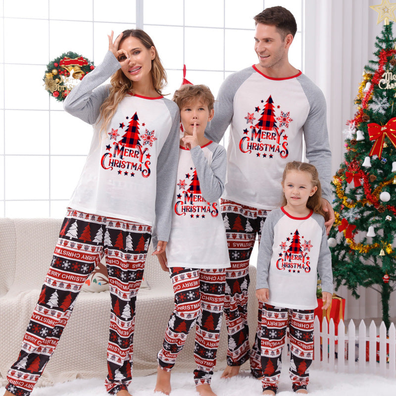 Home clothes Christmas home clothes parent-child suit plaid patchwork print home clothes