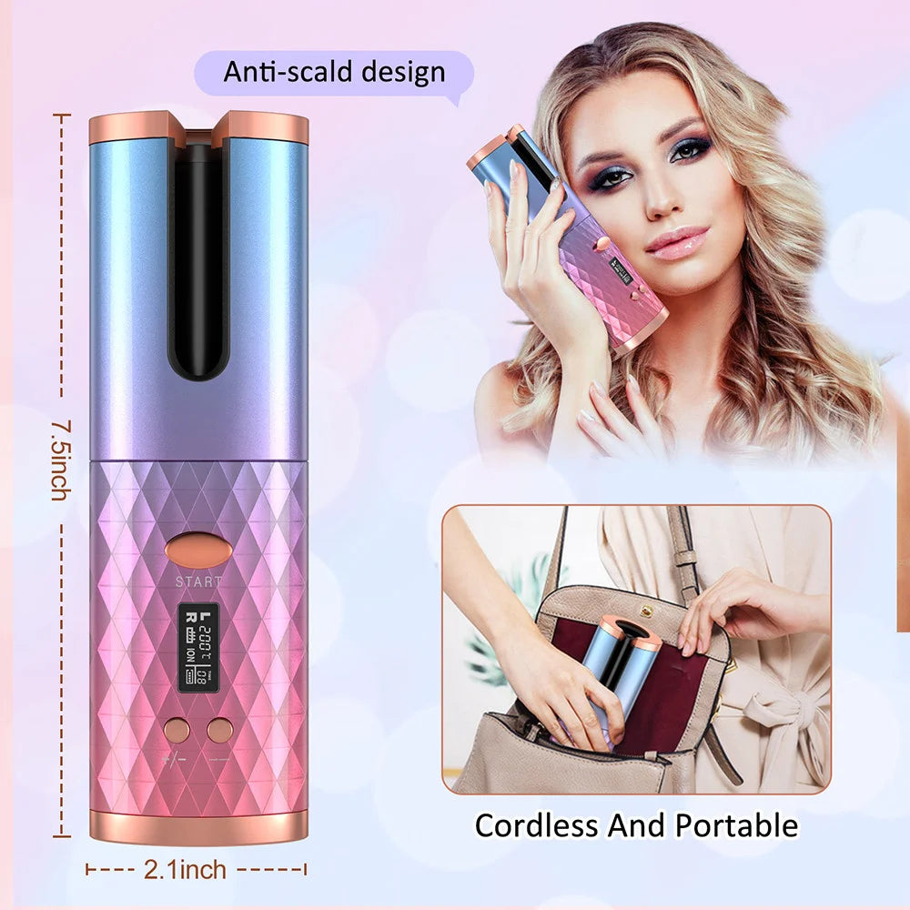 Automatic Hair Curler USB Charge Hair Curling Iron Curls Waves Hair Styling Tools Cordless Ceramic Curly Auto Rotat Styler Women