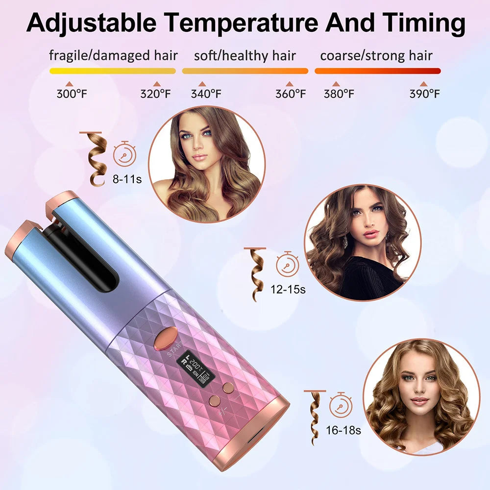 Automatic Hair Curler USB Charge Hair Curling Iron Curls Waves Hair Styling Tools Cordless Ceramic Curly Auto Rotat Styler Women