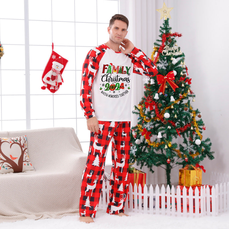 Christmas Loungewear Parent-Child Set Plaid Patchwork Letter Print Loungewear (Dad)