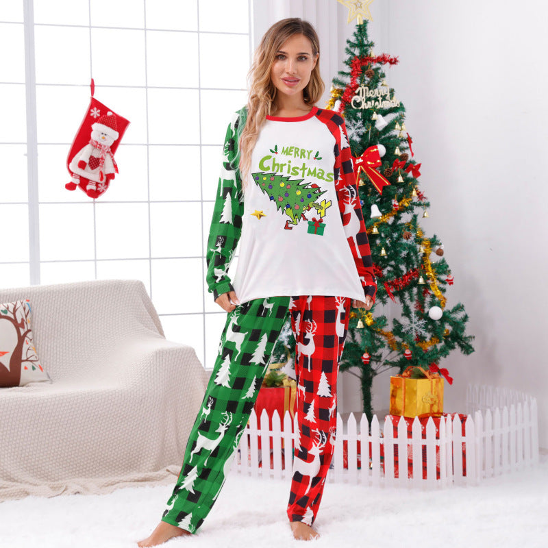 Christmas home clothes parent-child suit plaid patchwork print home clothes (mom style)