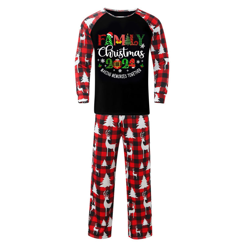 Christmas Loungewear Parent-Child Set Plaid Patchwork Letter Print Loungewear (Dad)