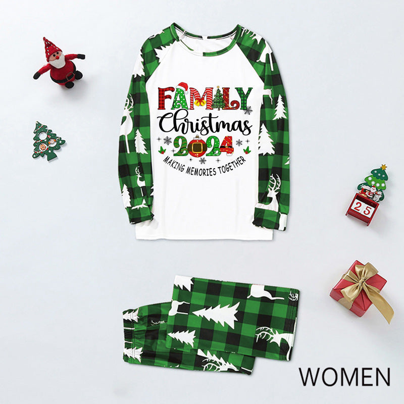 Christmas Loungewear Parent-Child Set Plaid Patchwork Monogrammed Loungewear (Mom)