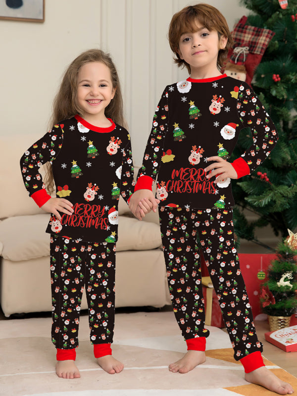 New Santa Claus printed long-sleeved home wear pajamas parent-child set (children's version)