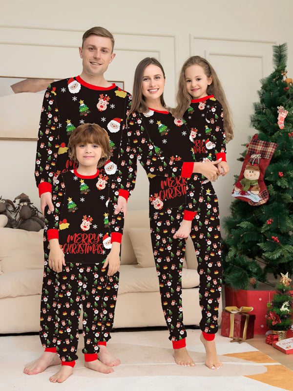 New Santa Claus printed long-sleeved home wear pajamas parent-child set (children's version)