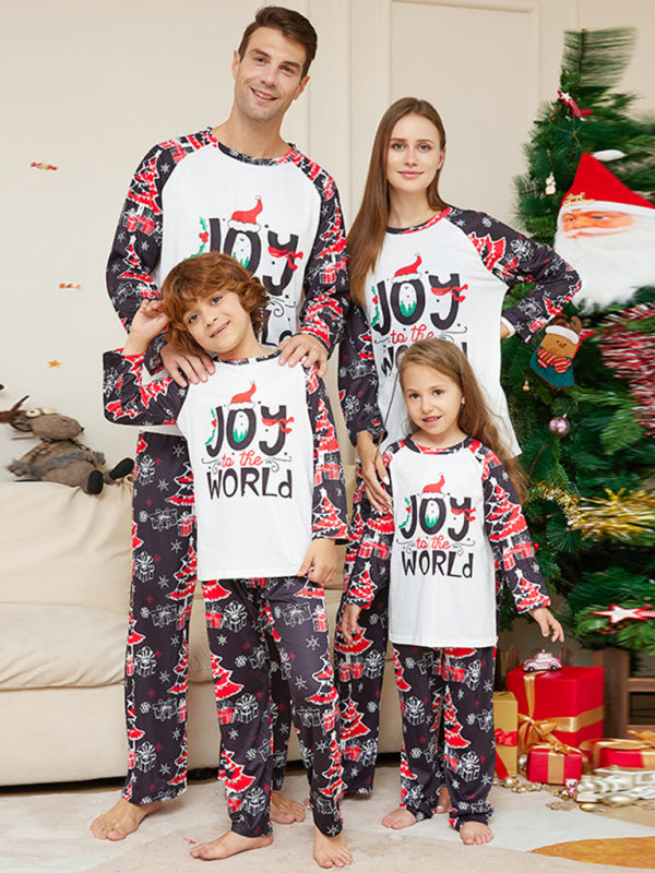 New Christmas cartoon letter Christmas tree print parent-child Christmas set pajamas