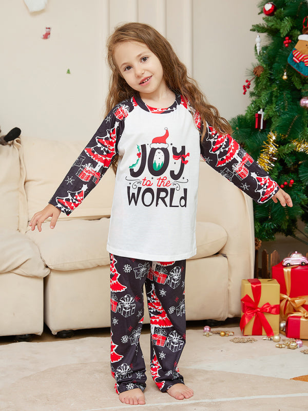 New Christmas cartoon letter Christmas tree print parent-child Christmas set pajamas