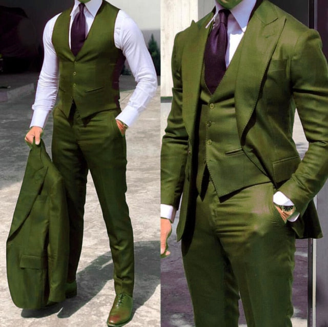 Wiaofellas Classy Wedding Tuxedos Suits Slim Fit Bridegroom For Men 3 Pieces Groomsmen Suit Male Cheap Formal Business  (Jacket+Vest+Pants）