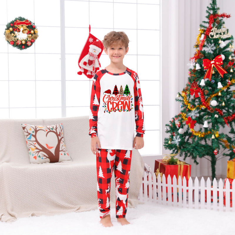 Christmas Parent-Child Pajama Set Alphabet Christmas Tree Plaid Printed Loungewear (Kids)