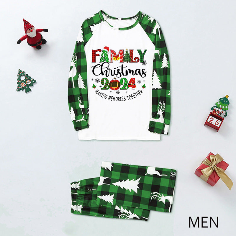 Christmas Loungewear Parent-Child Set Plaid Patchwork Letter Print Loungewear (Dad)