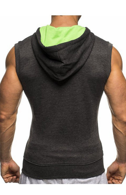 Men's Contrast Hooded Zip Sleeveless Vest Vest kakaclo