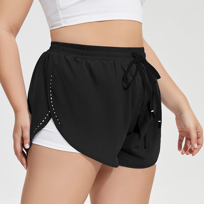Plus Size Quick Drying Anti Exposure Drawstring Sports Shorts Women Loose Running Reflective Fitness Pants High Waist Yoga Pants
