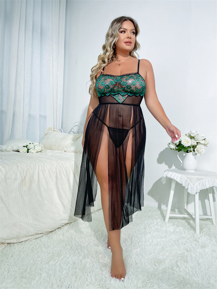 Plus Size Sexy Lingerie Lace Strap Dress Push up off Neck Sexy Pajamas
