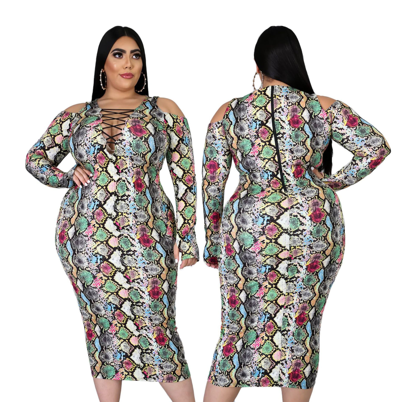 Plus Size Women  Clothes Snake Pattern Dress