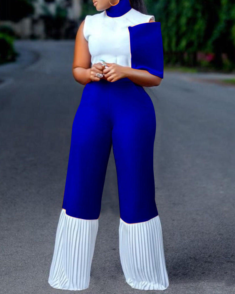 Plus Size Summer Contrast Color Wide-Leg Pants  Women Clothing African Jumpsuit