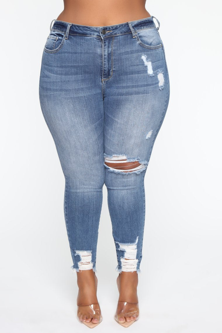 Plus Size Elastic Hole Oversized Jeans Skinny Pants  Jeans