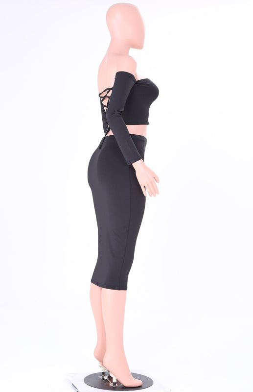 Sexy Backless Tie-Up Neck Pencil Skirt Two Piece Set