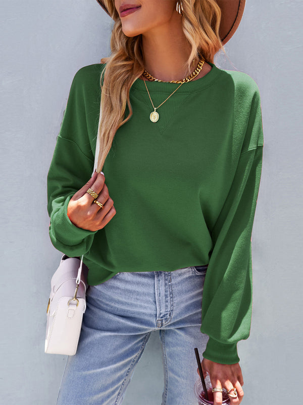 Women’s Solid Color Loose Fit Crewneck Sweatshirt kakaclo