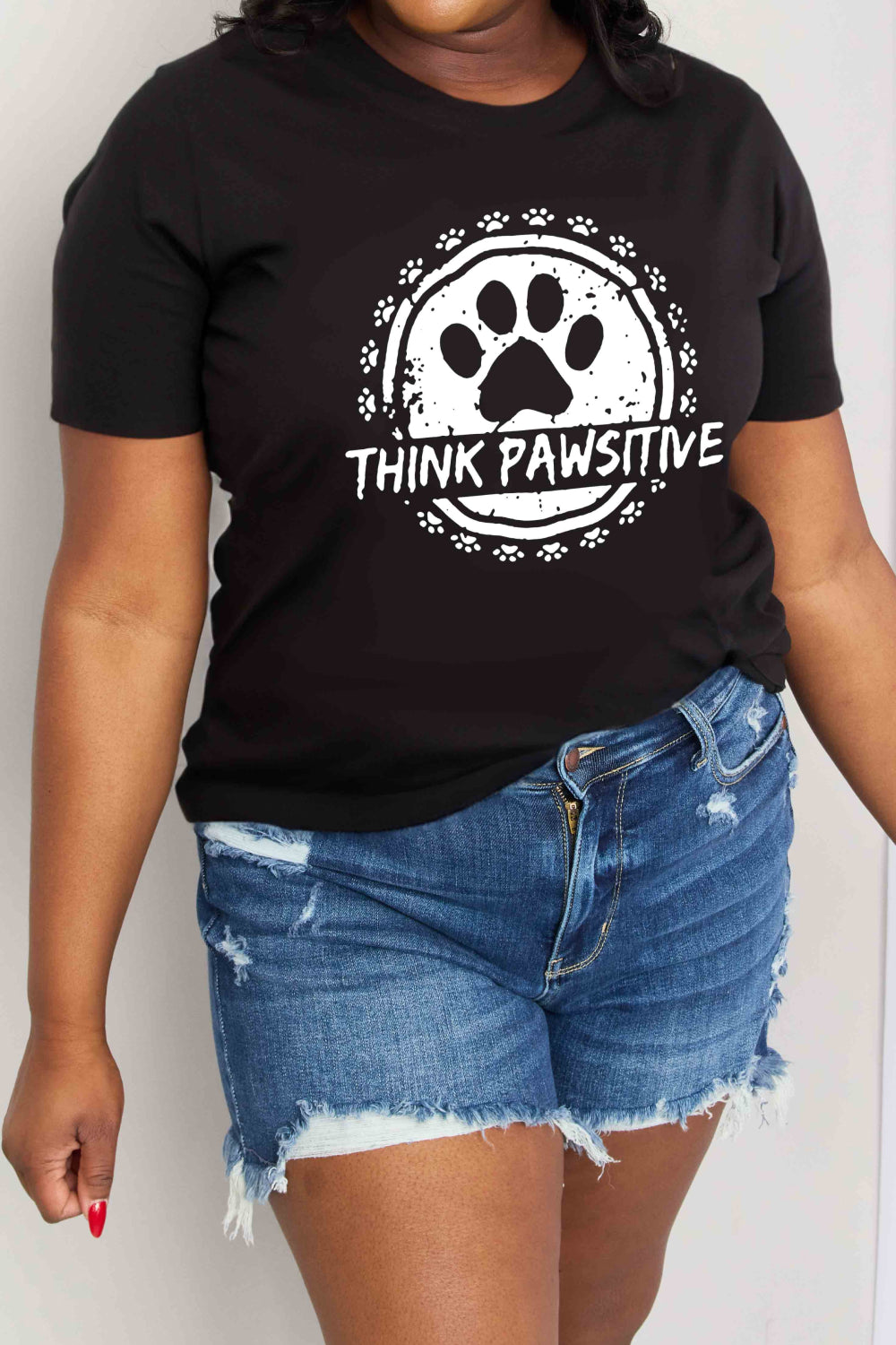 Simply Love Full Size THINK PAWSITIVE Graphic Cotton Tee